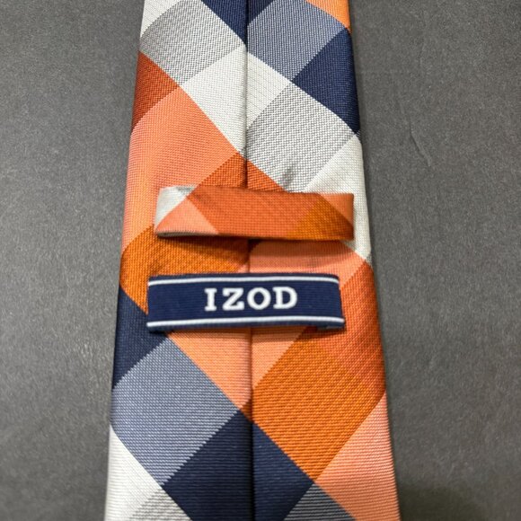 NWOT Izod Orange Blue Plaid Necktie 3 x 57" Stripes Mens Tie Gators Auburn UVA - Picture 10 of 10